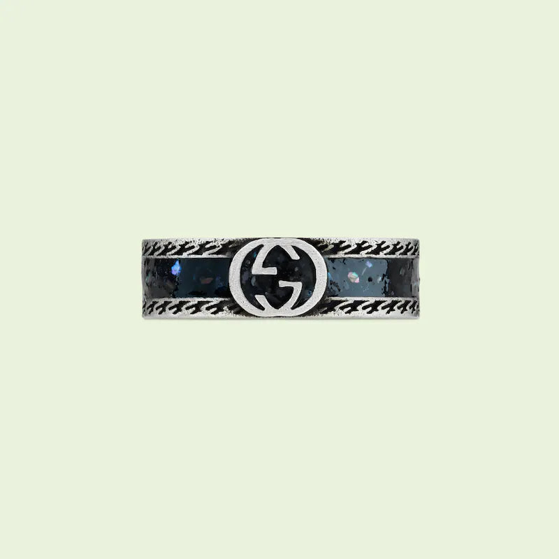 Gucci Double G Interlocking G Black Enamel Ring