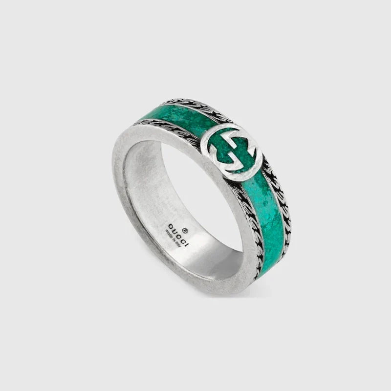 Gucci Double G Interlocking G Turquoise Enamel Ring