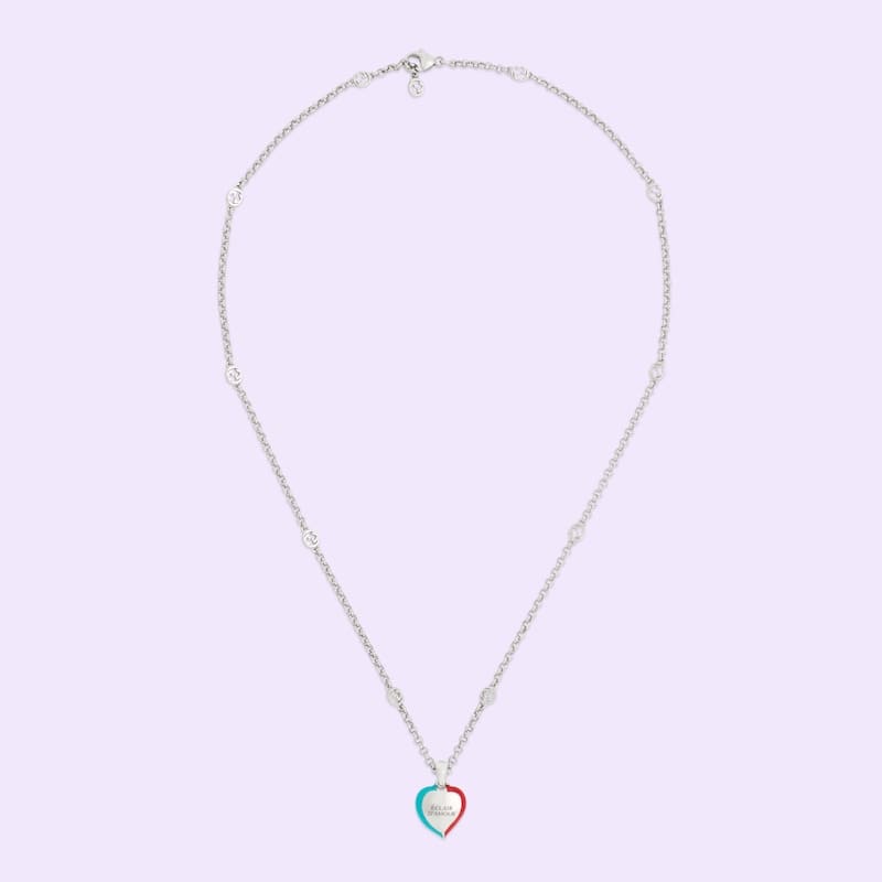 Gucci Double G Interlocking G Heart Lightning Charm Necklace
