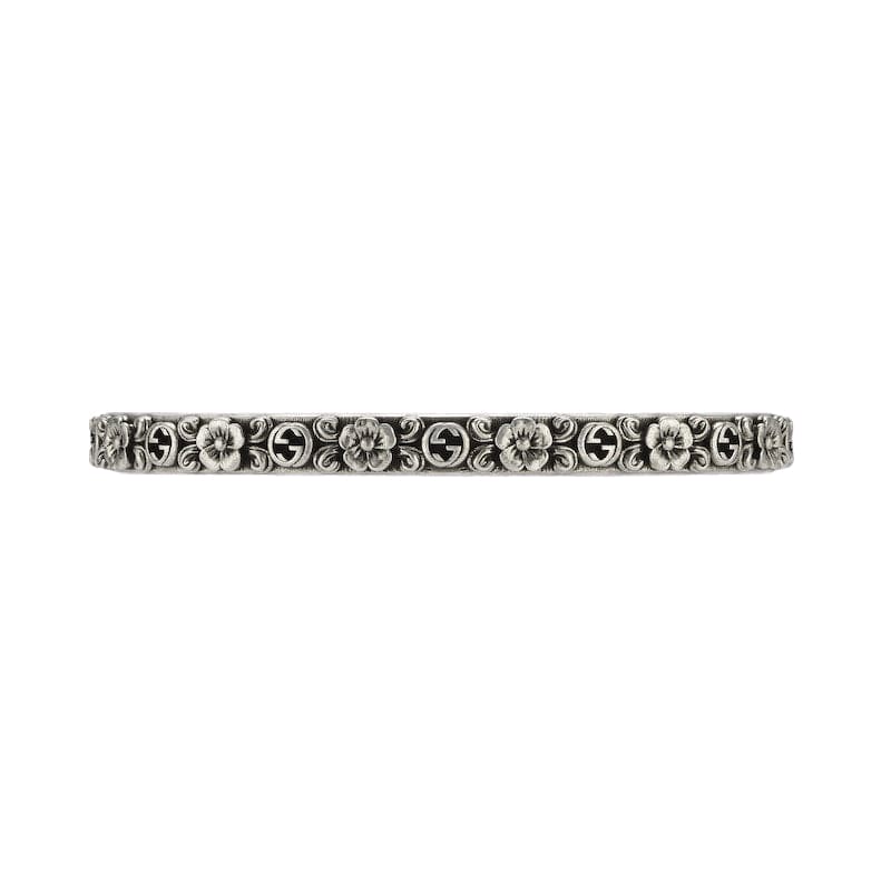Gucci Double G Interlocking G Cuff With Flowers Bracelet