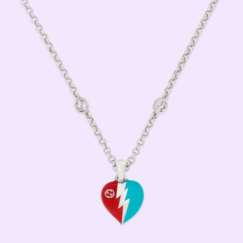 Gucci Double G Interlocking G Heart Lightning Charm Necklace