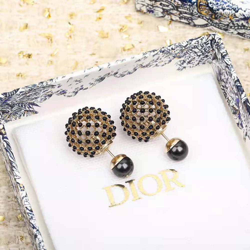 Dior Tribales Black Stone-Effect Resin Pearl Earrings