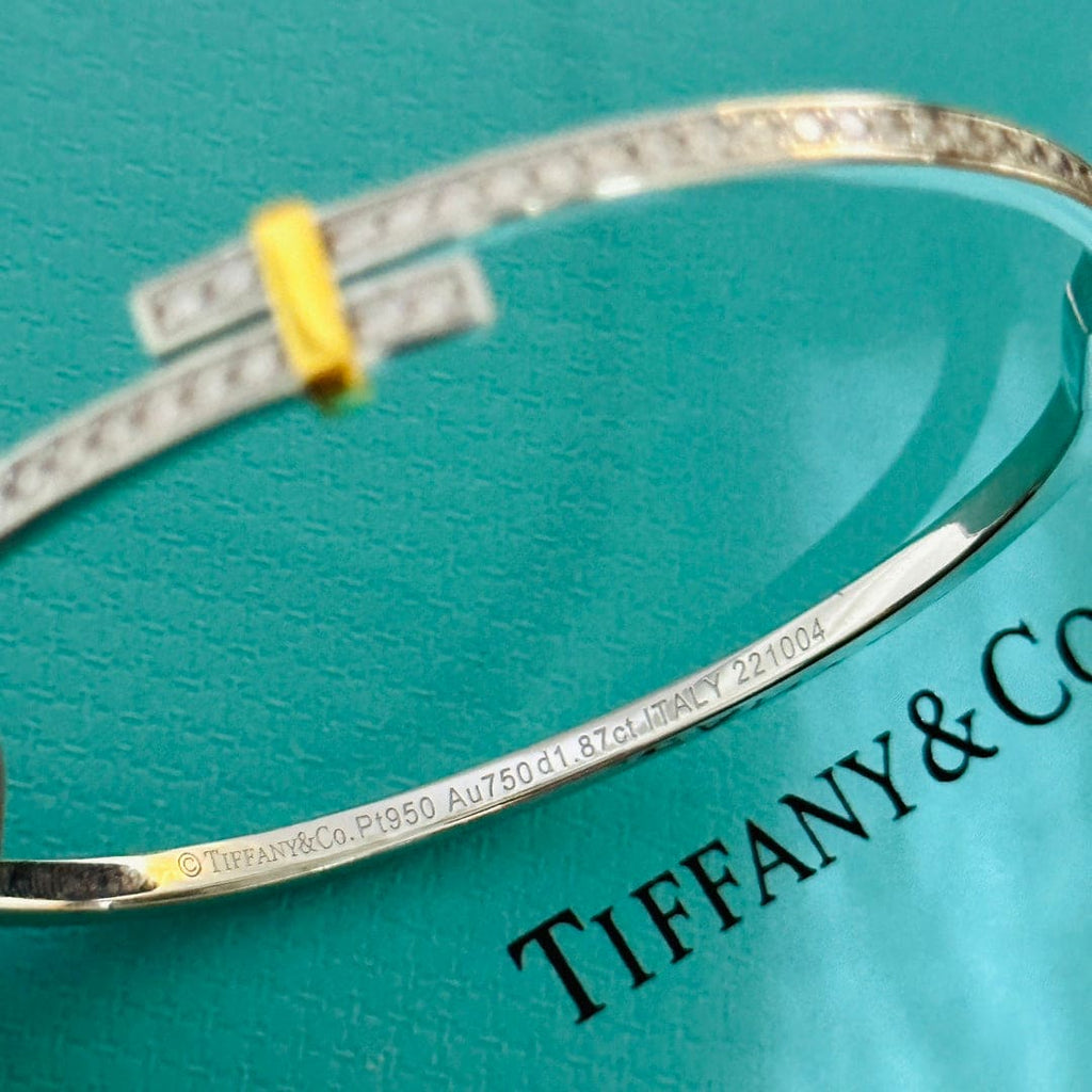 Tiffany Edge Hinged Bypass Bangle Bracelet - 18K White Gold