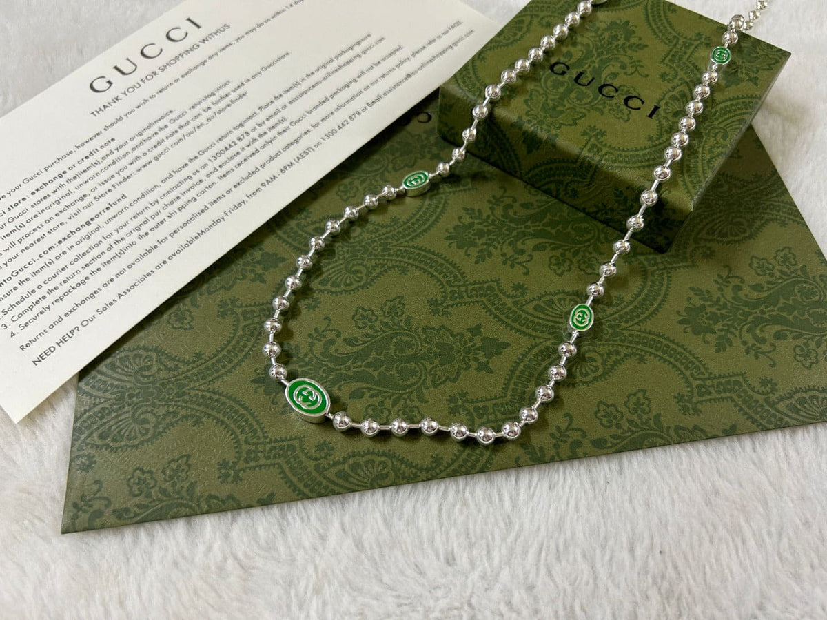 Gucci Double G Interlocking G Green Necklace