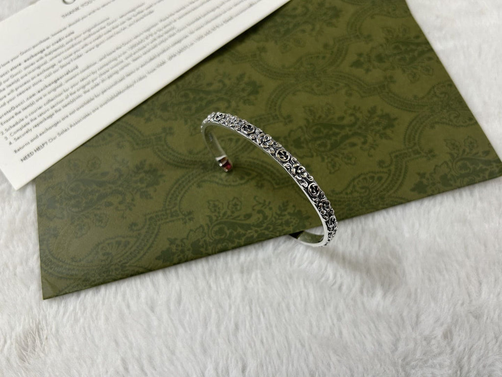 Gucci Double G Interlocking G Cuff With Flowers Bracelet