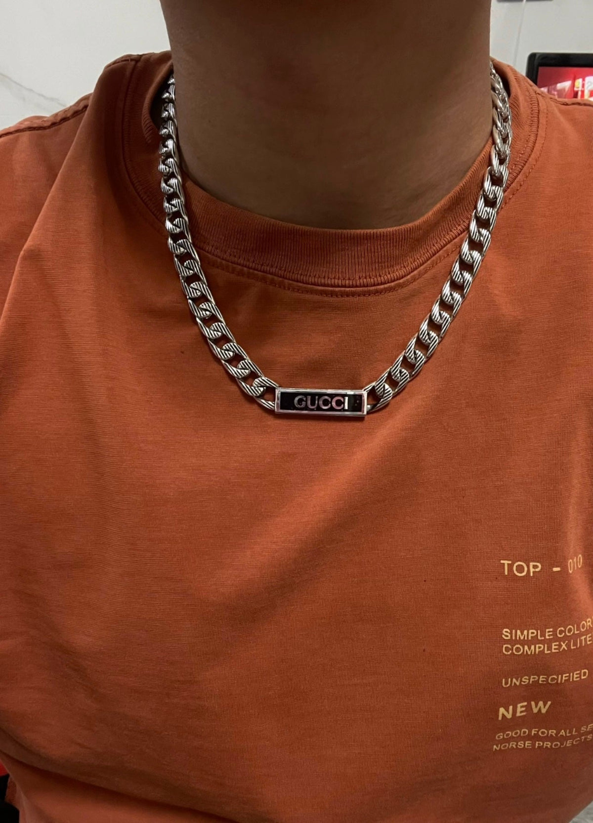 Gucci Double G Logo Enamel Chain Necklace