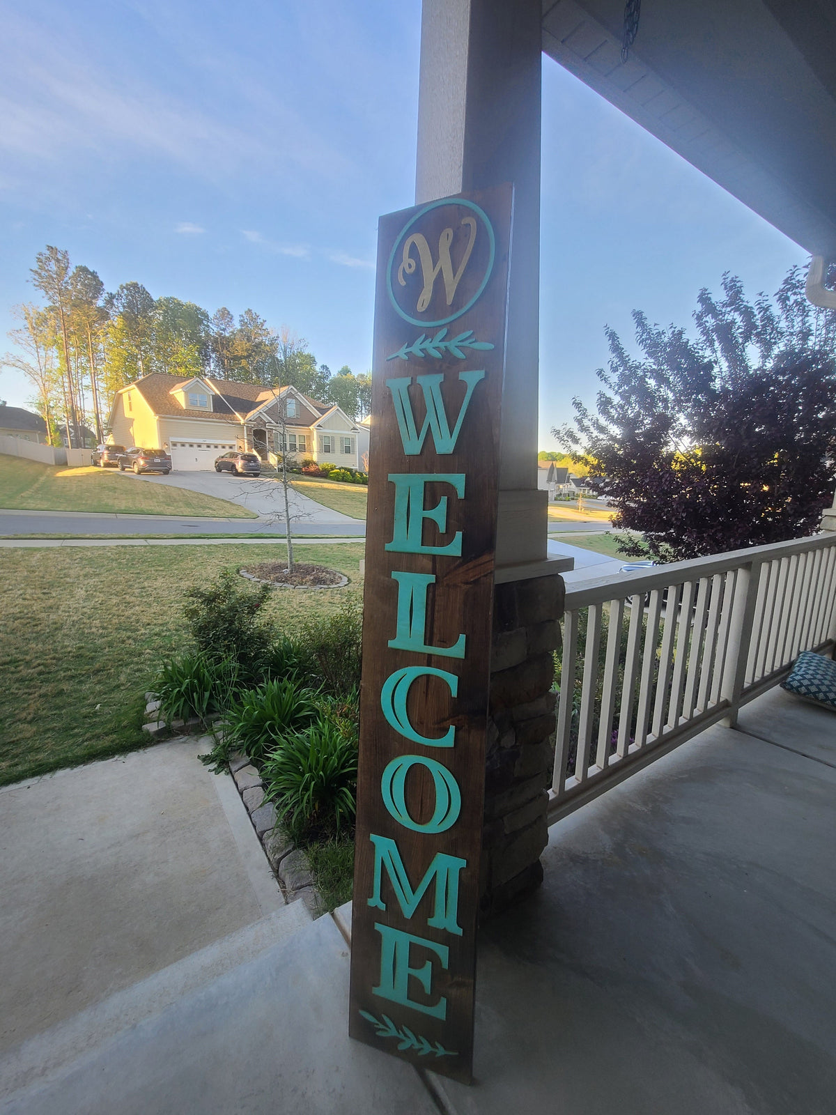 Personalized Teal and Gold Welcome Porch Sign - 5 ft