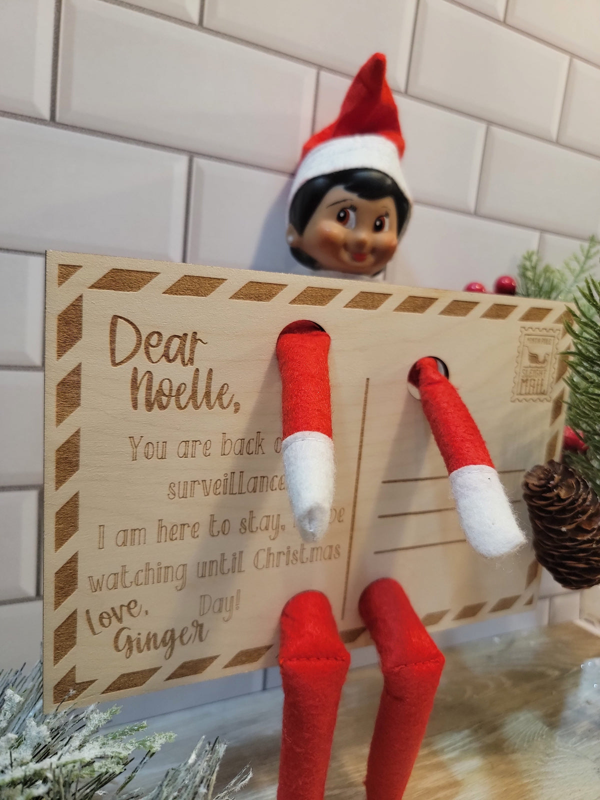 Personalized Elf Surveillance Christmas Postcard