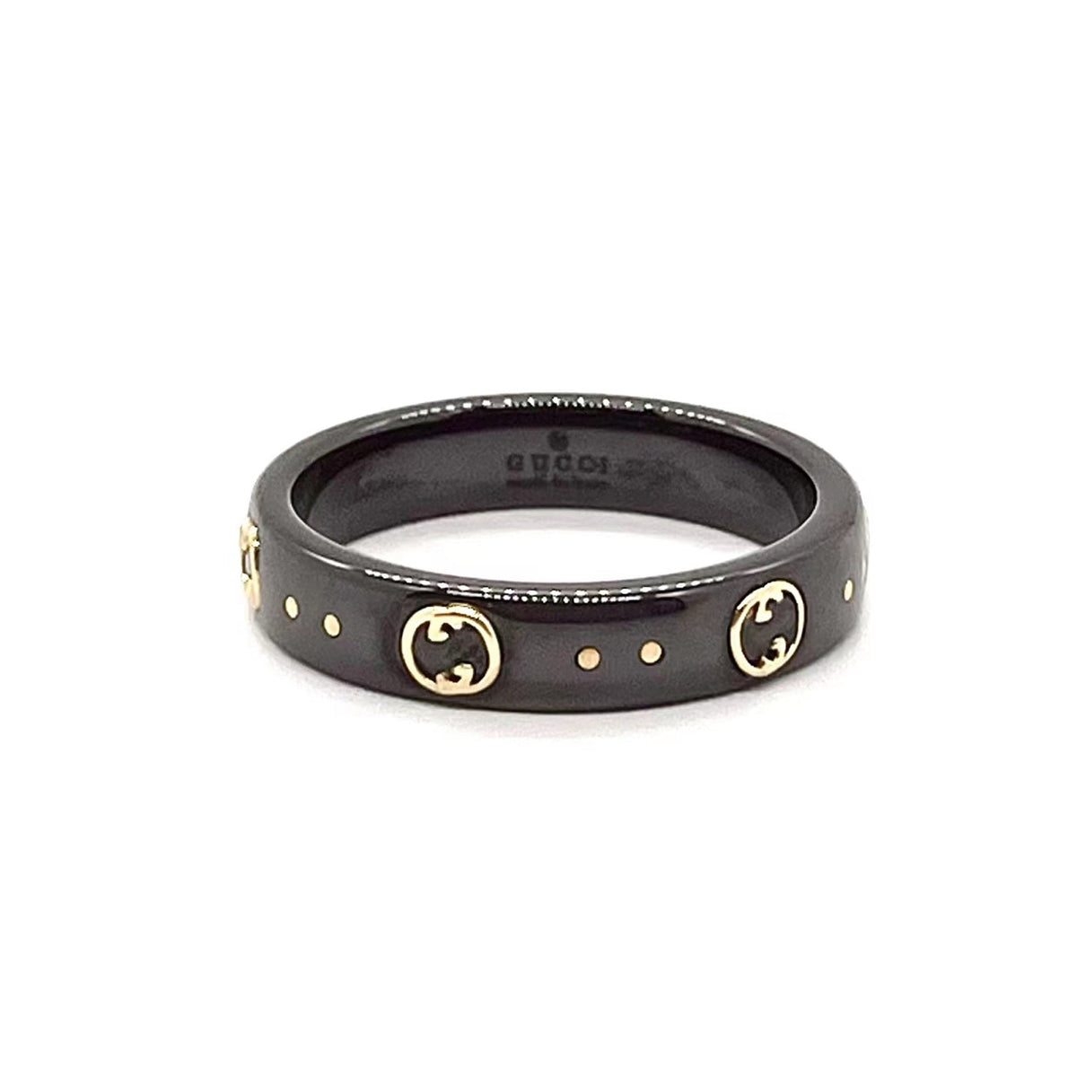 Gucci Double G Icon Black Corundum Ring - 18K Yellow Gold