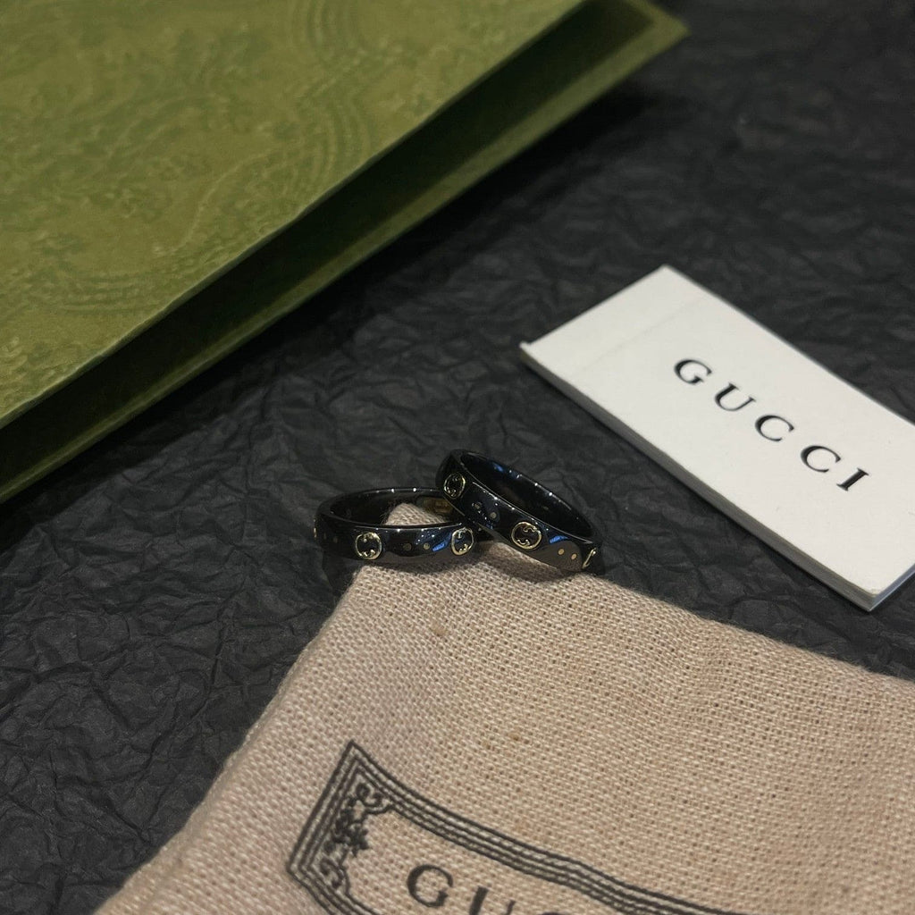 Gucci Double G Icon Black Corundum Ring - 18K Yellow Gold