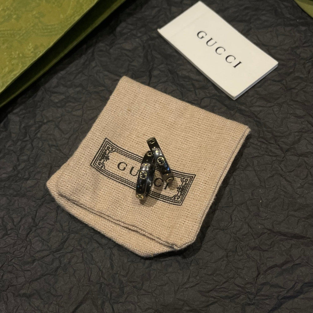 Gucci Double G Icon Black Corundum Ring - 18K Yellow Gold
