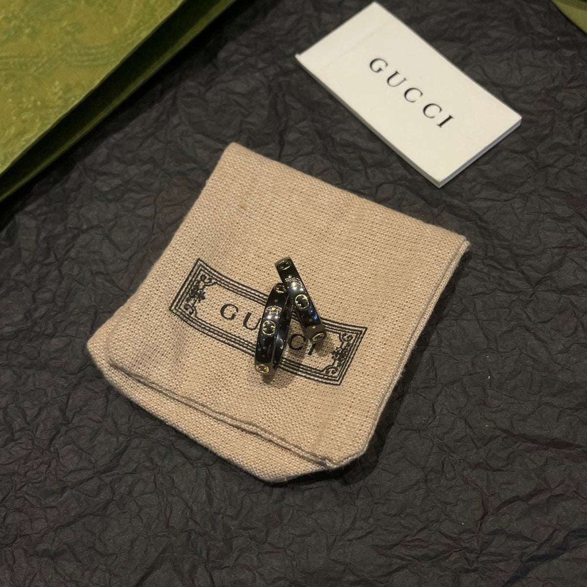 Gucci Double G Icon Black Corundum Ring - 18K Yellow Gold