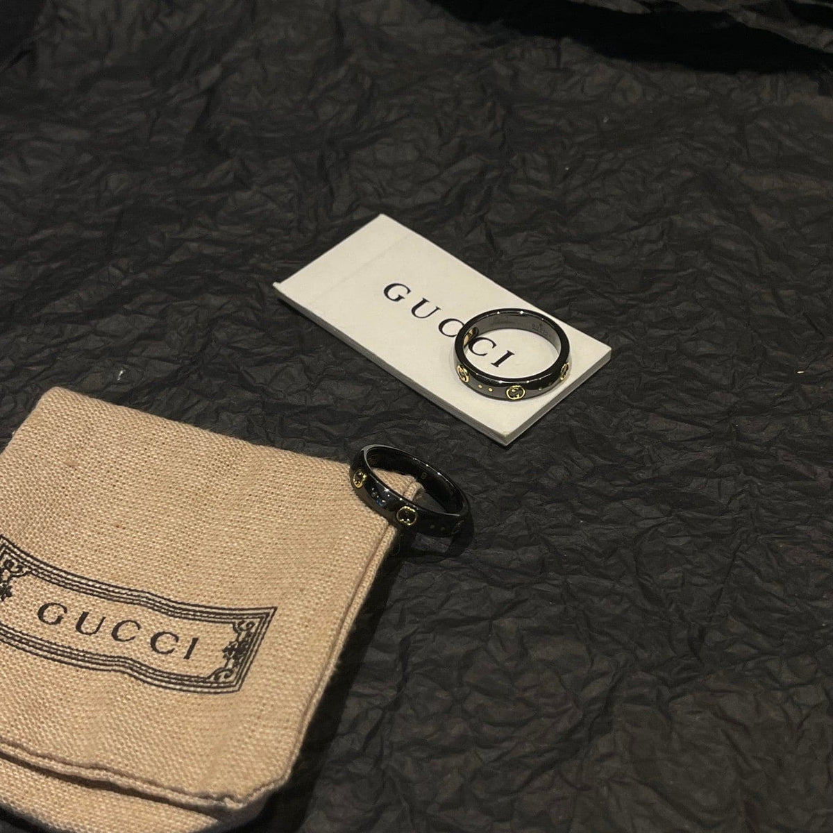Gucci Double G Icon Black Corundum Ring - 18K Yellow Gold