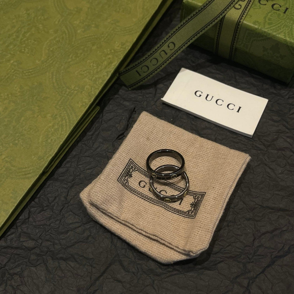 Gucci Double G Icon Black Corundum Ring - 18K Yellow Gold