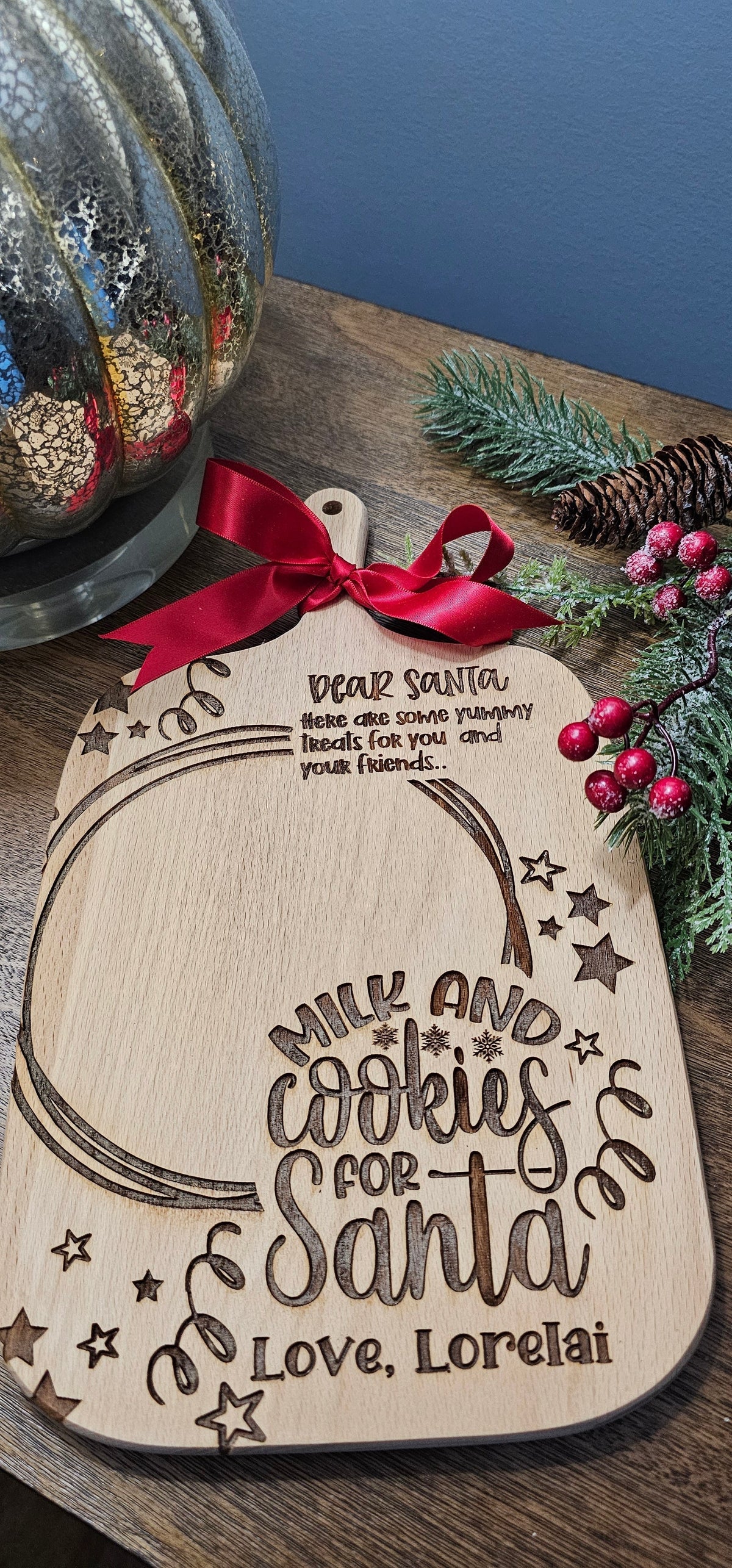Personalized Santa Milk and Cookie Tray - Maple Wood