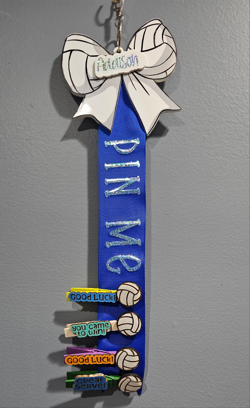 Personalized Volleyball Pin Me Bag Tag and Clip Holder