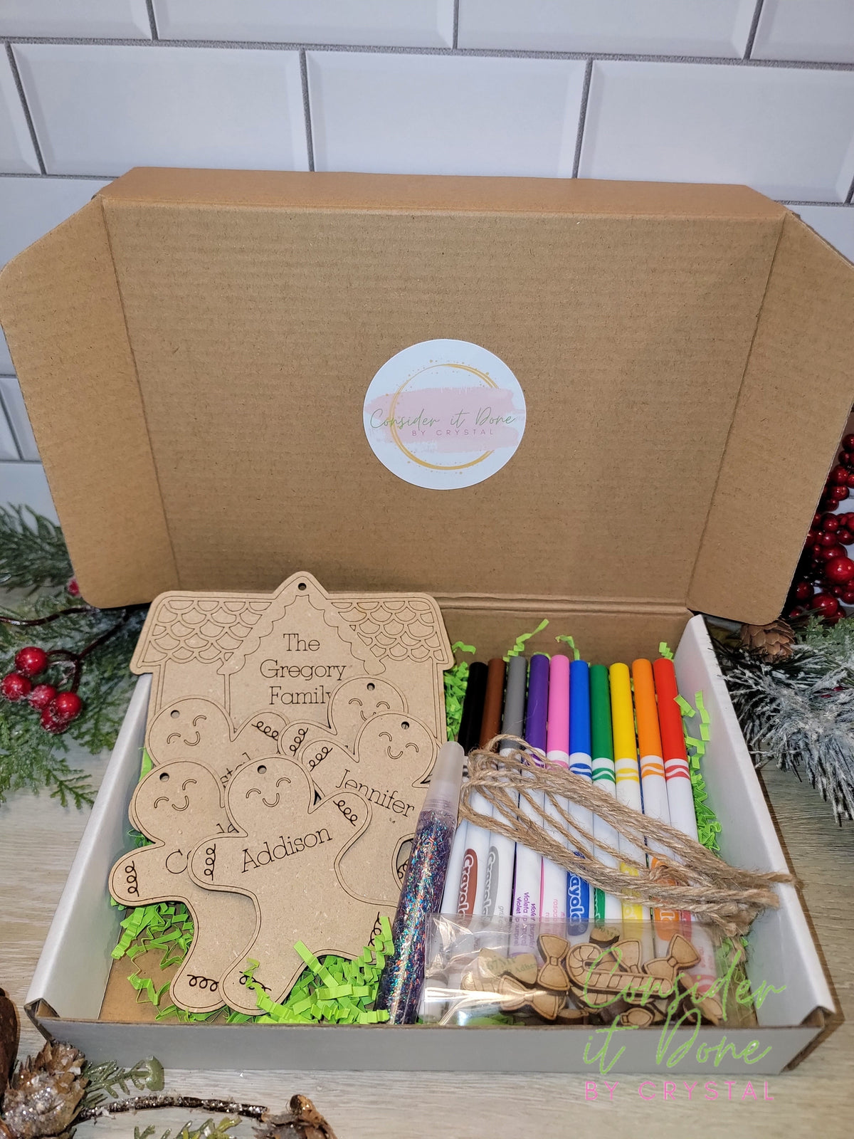Personalized Gingerbread Family Ornament Coloring Kit