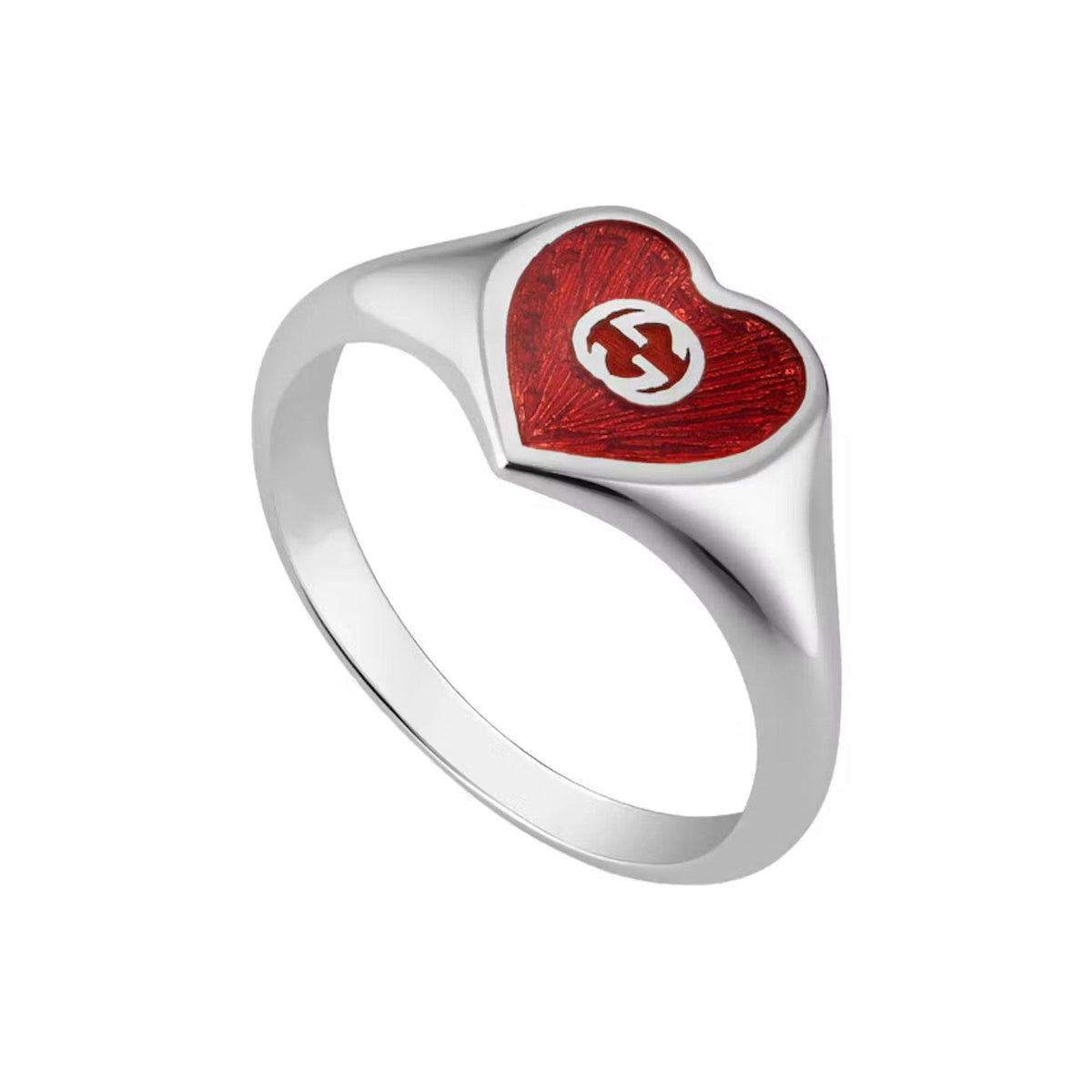 Gucci Double G Interlocking G Red Enamel Heart Ring