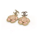 Chanel Pink Flower Earrings - 18K Yellow Gold