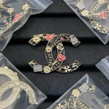 Chanel Black & Red Heart Brooch