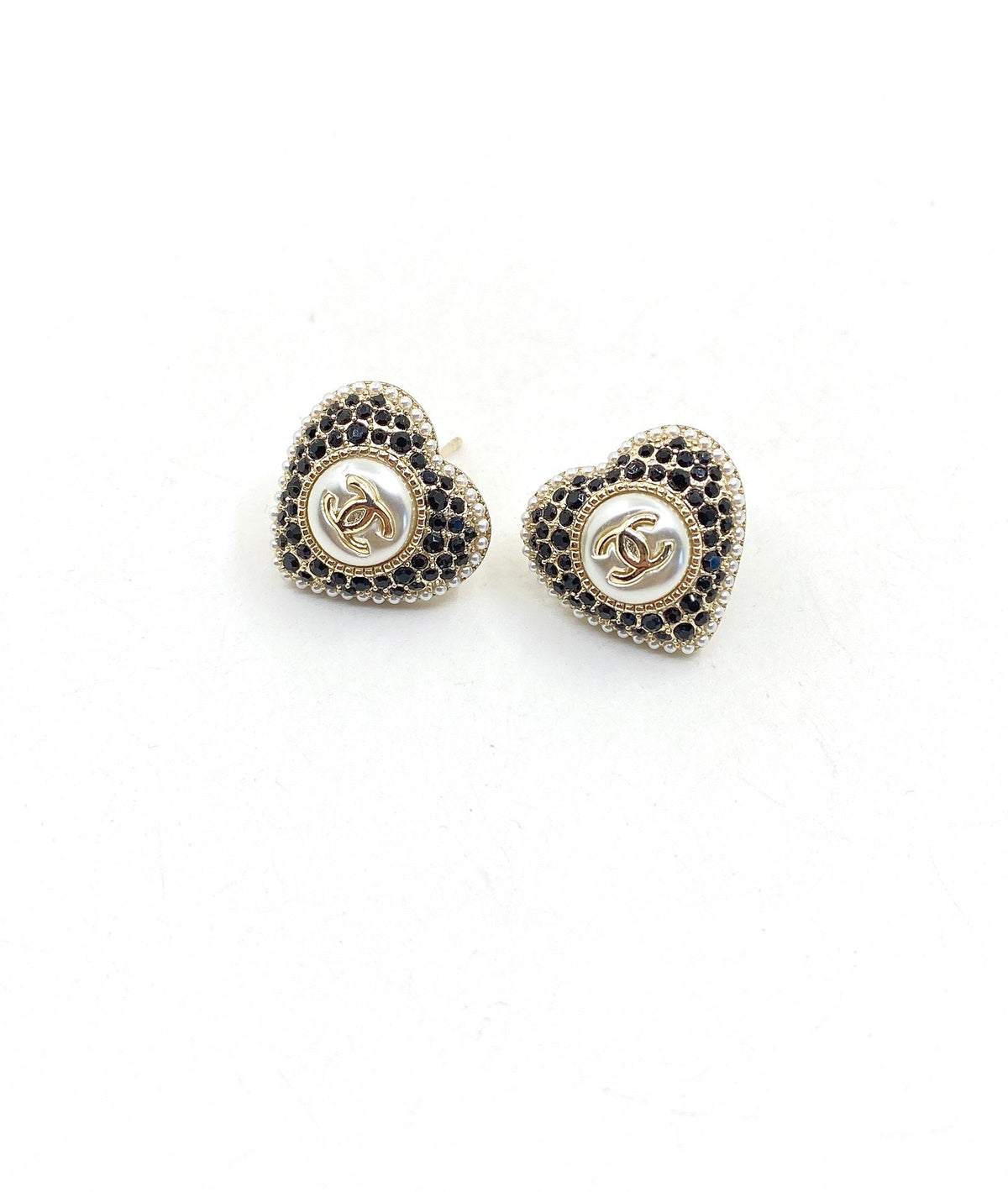 Chanel Heart Crystal Earrings - 18K Yellow Gold