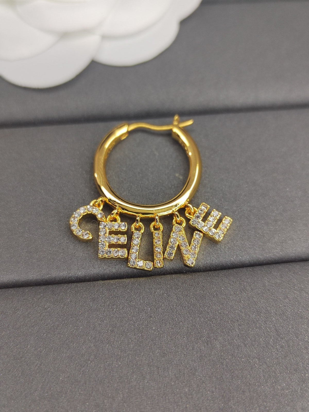 Celine Triomphe Script Diamond Earrings - 18K Yellow Gold