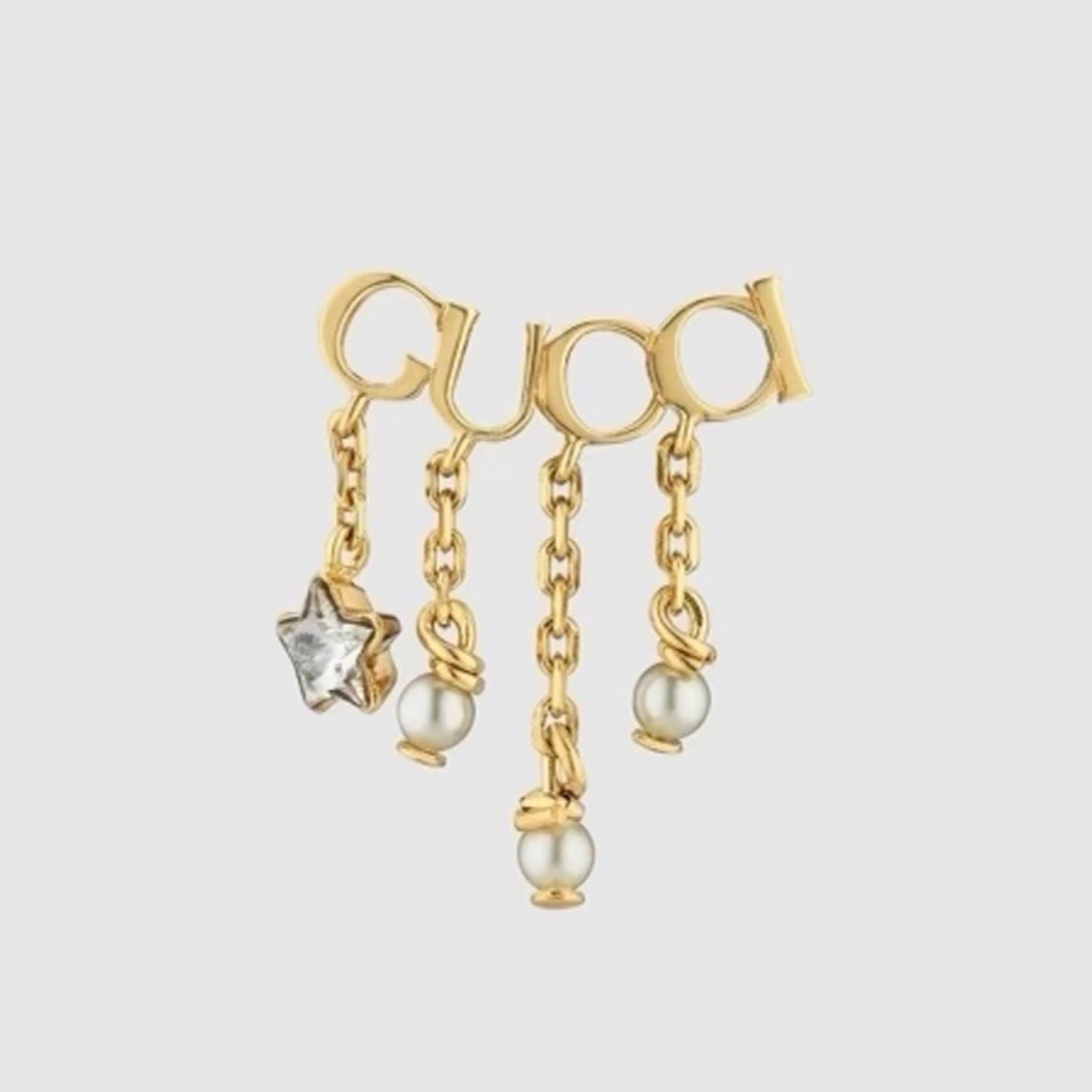 Gucci Double G Script Pearl Earrings - 18K Yellow Gold