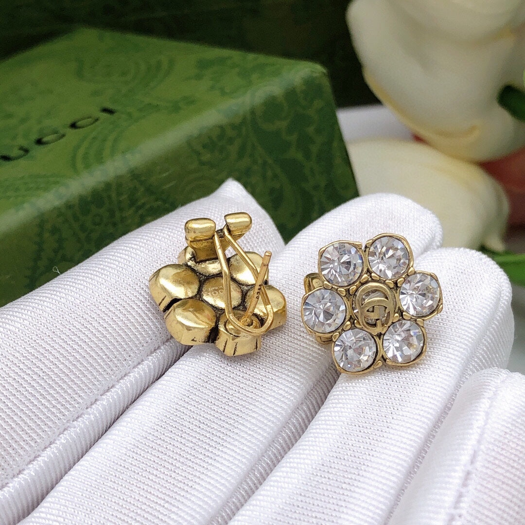 Gucci Double G Crystal Earrings - 18K Yellow Gold