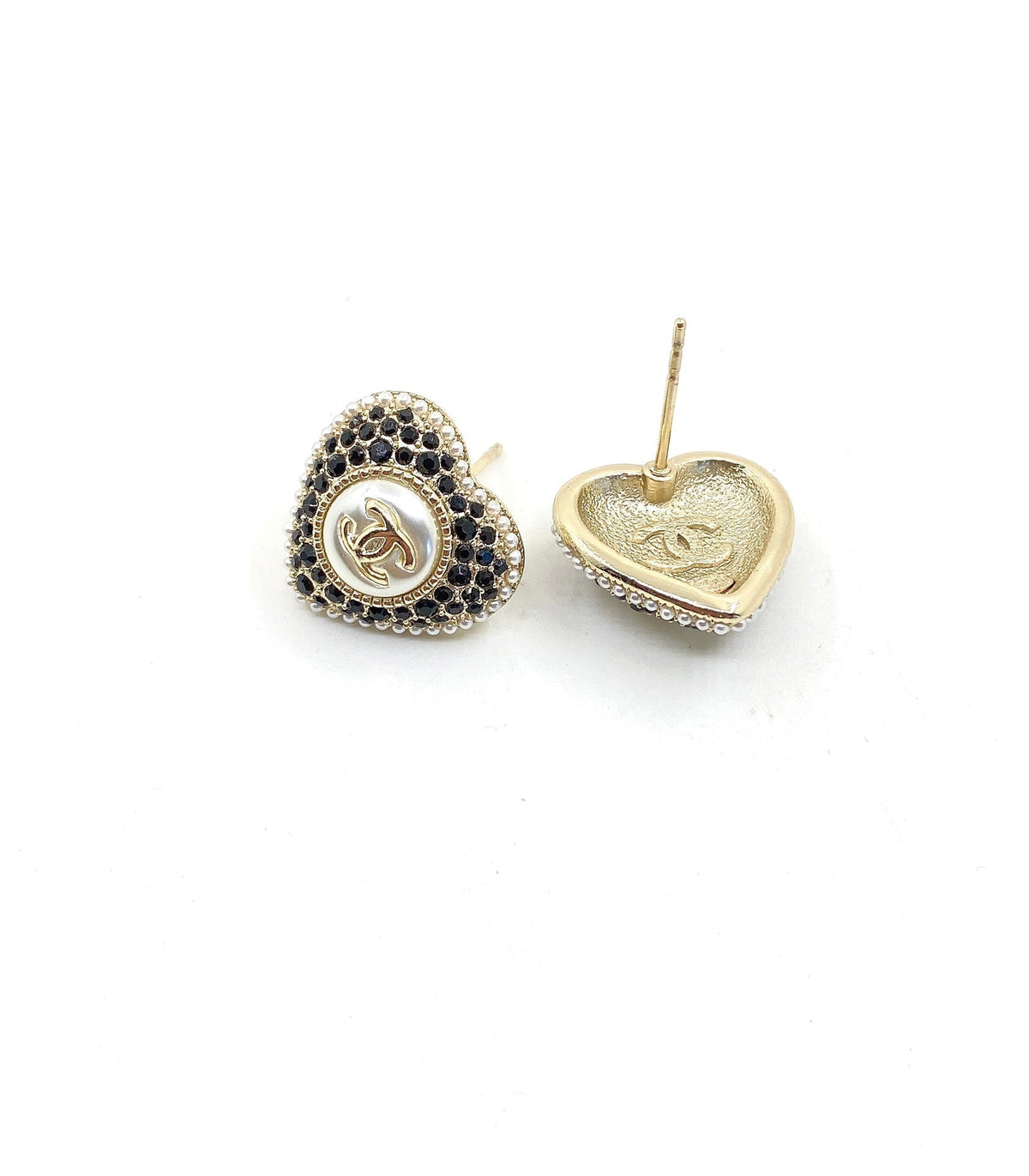Chanel Heart Crystal Earrings - 18K Yellow Gold