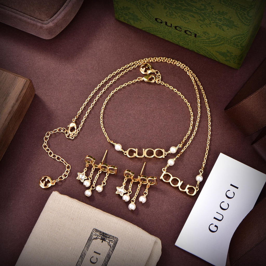 Gucci Double G Script Pearl Earrings - 18K Yellow Gold