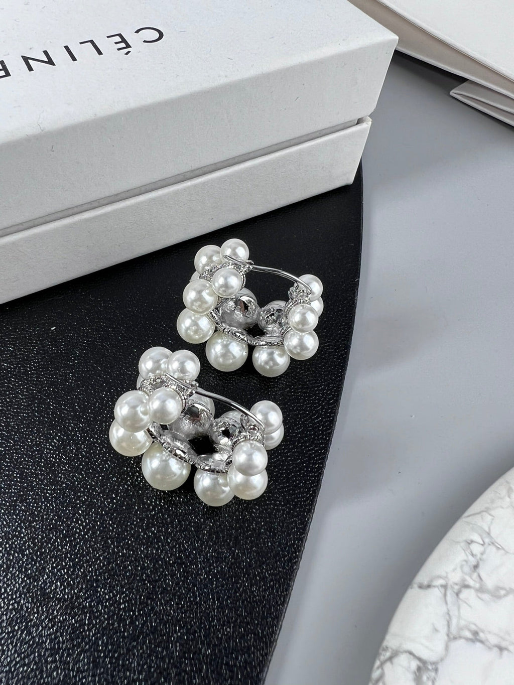 Celine Triomphe Two-Rows Pearl Earrings - 18K Gold