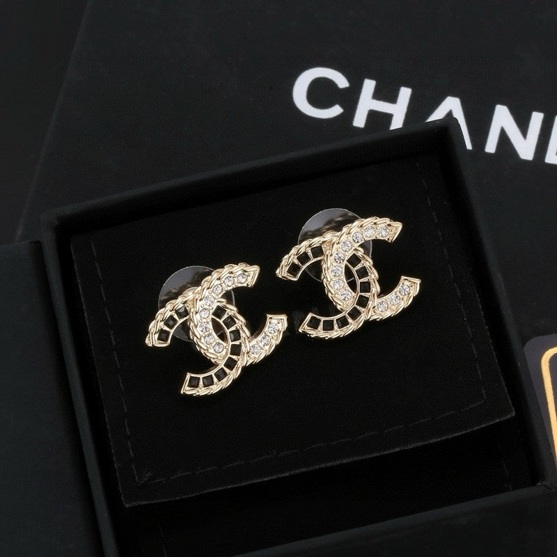 Chanel Crystal Leather Earrings - 18K Yellow Gold