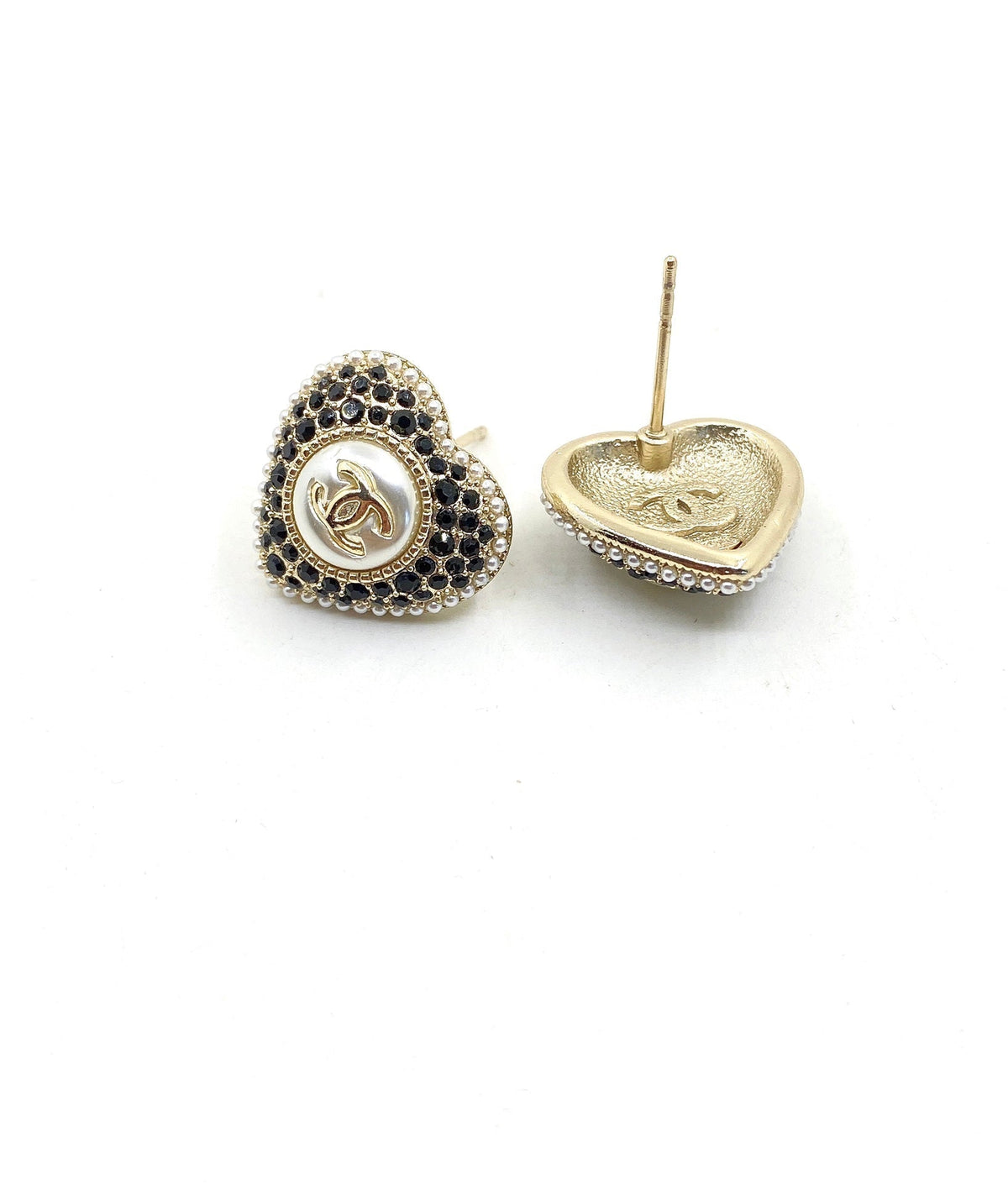 Chanel Heart Crystal Earrings - 18K Yellow Gold