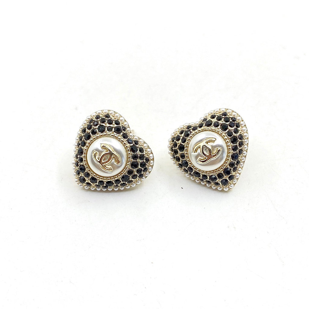 Chanel Heart Crystal Earrings - 18K Yellow Gold
