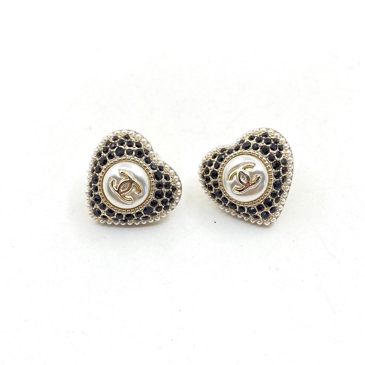 Chanel Heart Crystal Earrings - 18K Yellow Gold