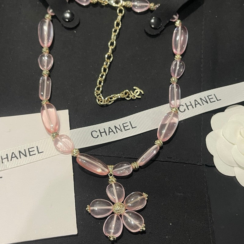 Chanel 26C Pink Crystal Flower Necklace