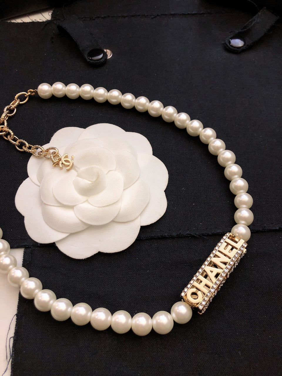 Chanel Script Pearls Chain Necklace