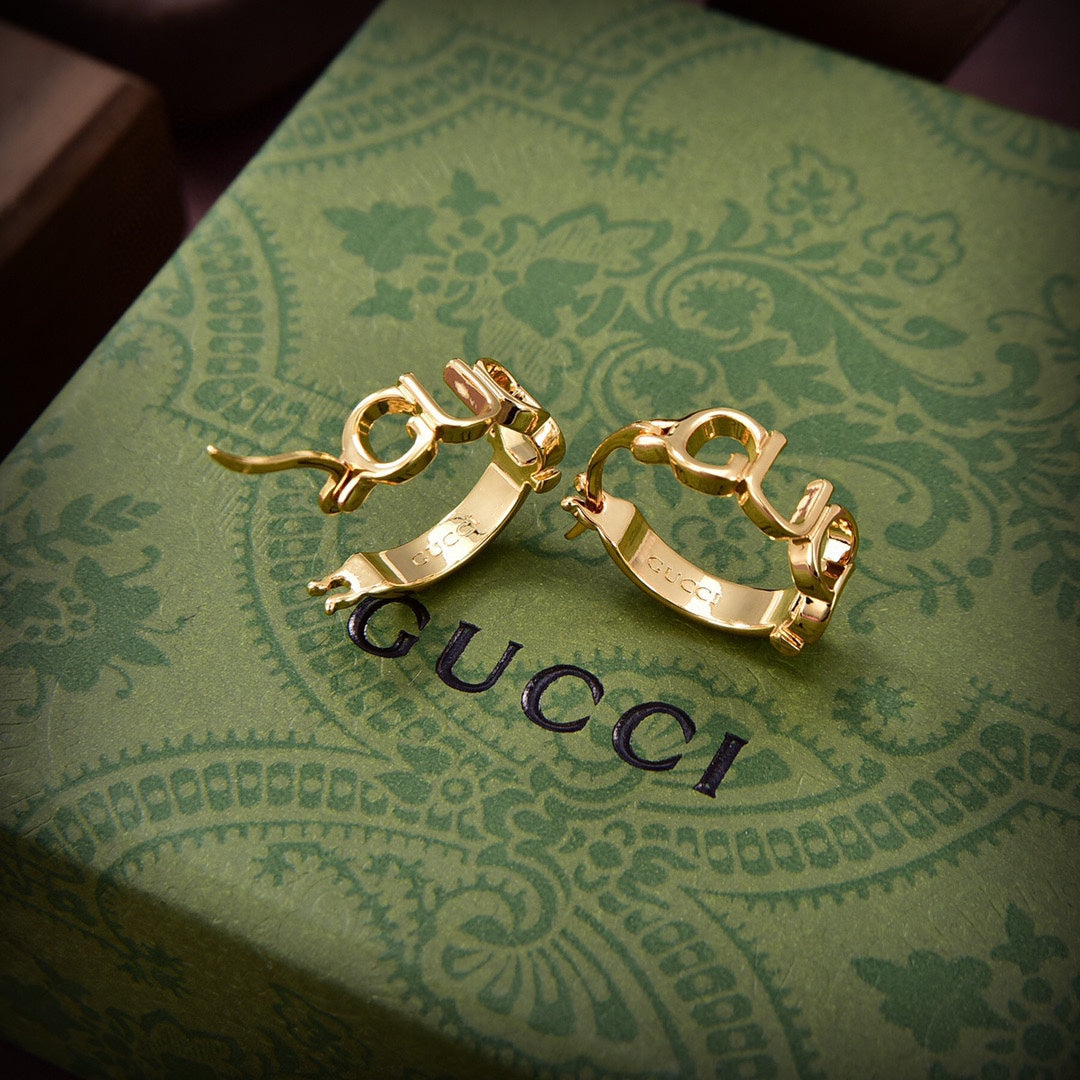 Gucci Double G Script Earrings - 18K Yellow Gold
