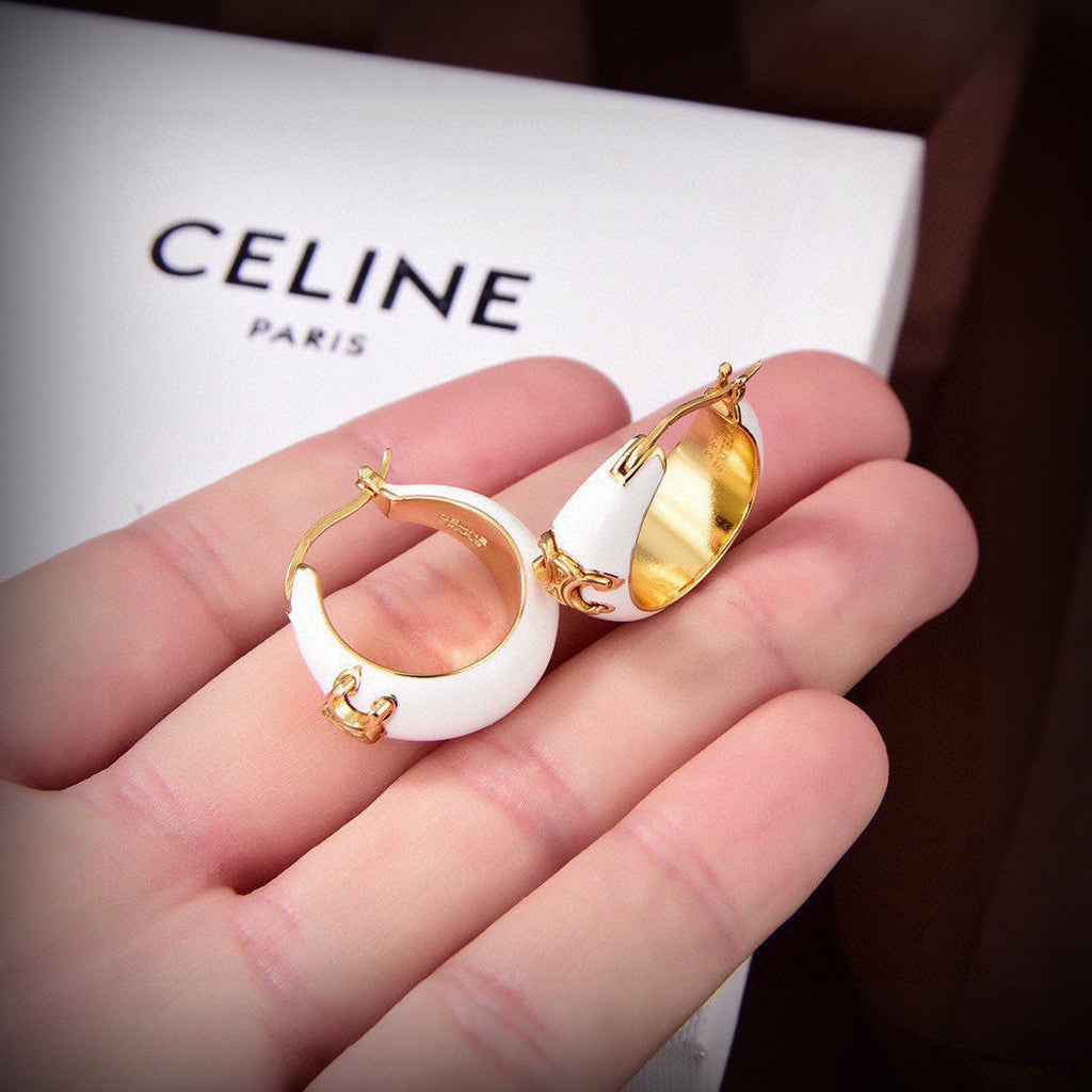 Celine Triomphe Pearl Earrings - 18K Yellow Gold