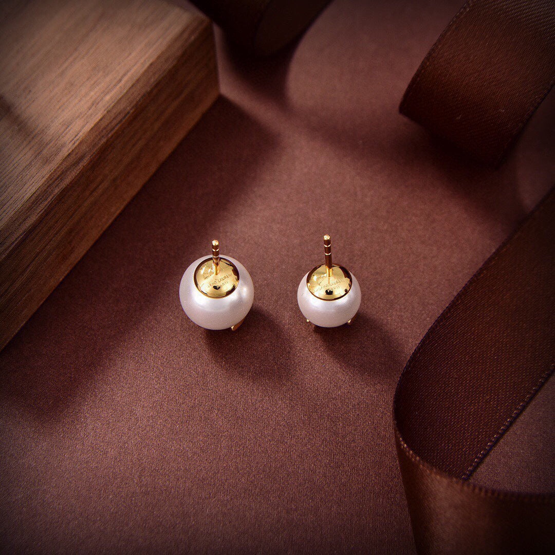 YSL Pearl Earrings - 18K Yellow Gold