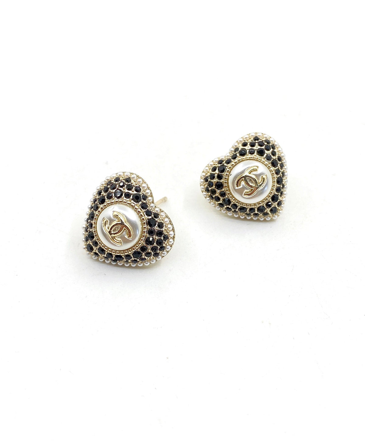 Chanel Heart Crystal Earrings - 18K Yellow Gold
