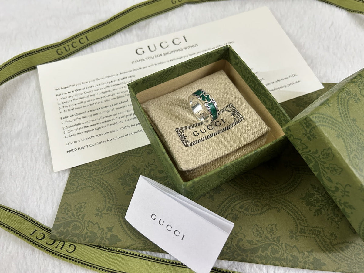 Gucci Double G Interlocking G Turquoise Enamel Ring