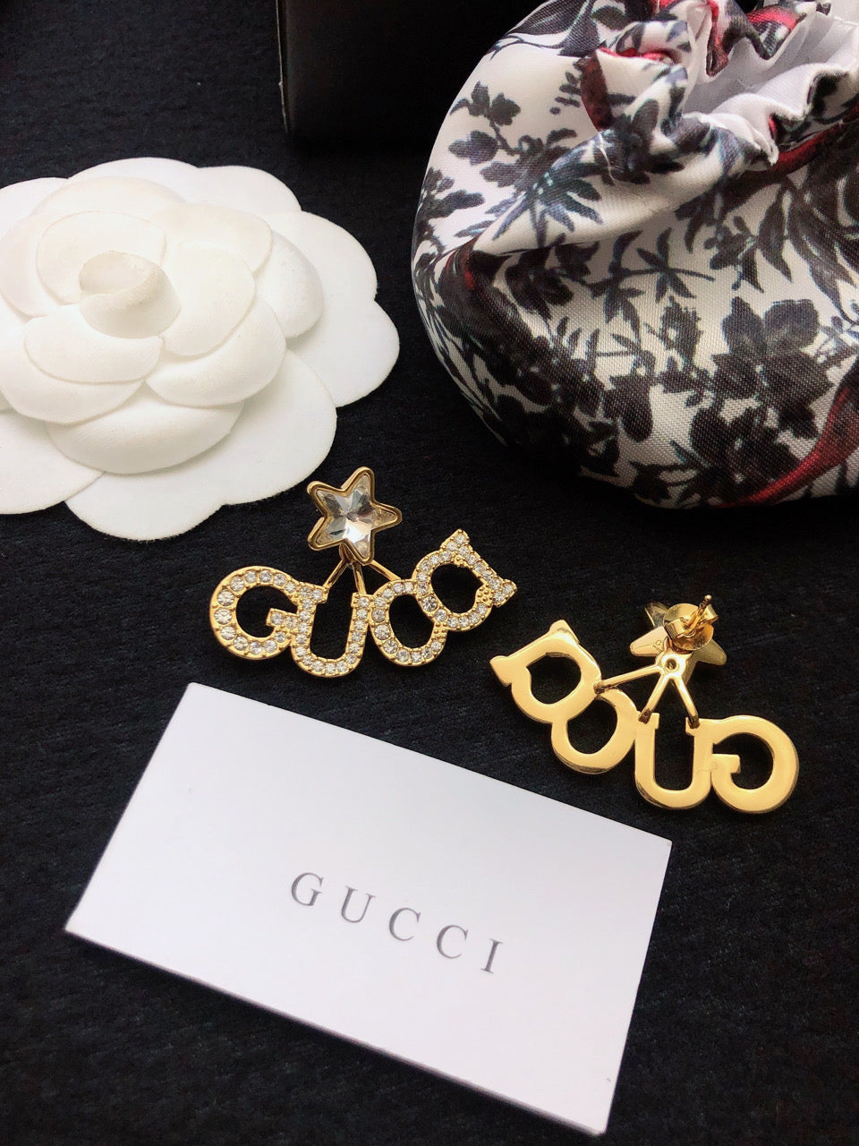 Gucci Double G Script Star Earrings - 18K Yellow Gold