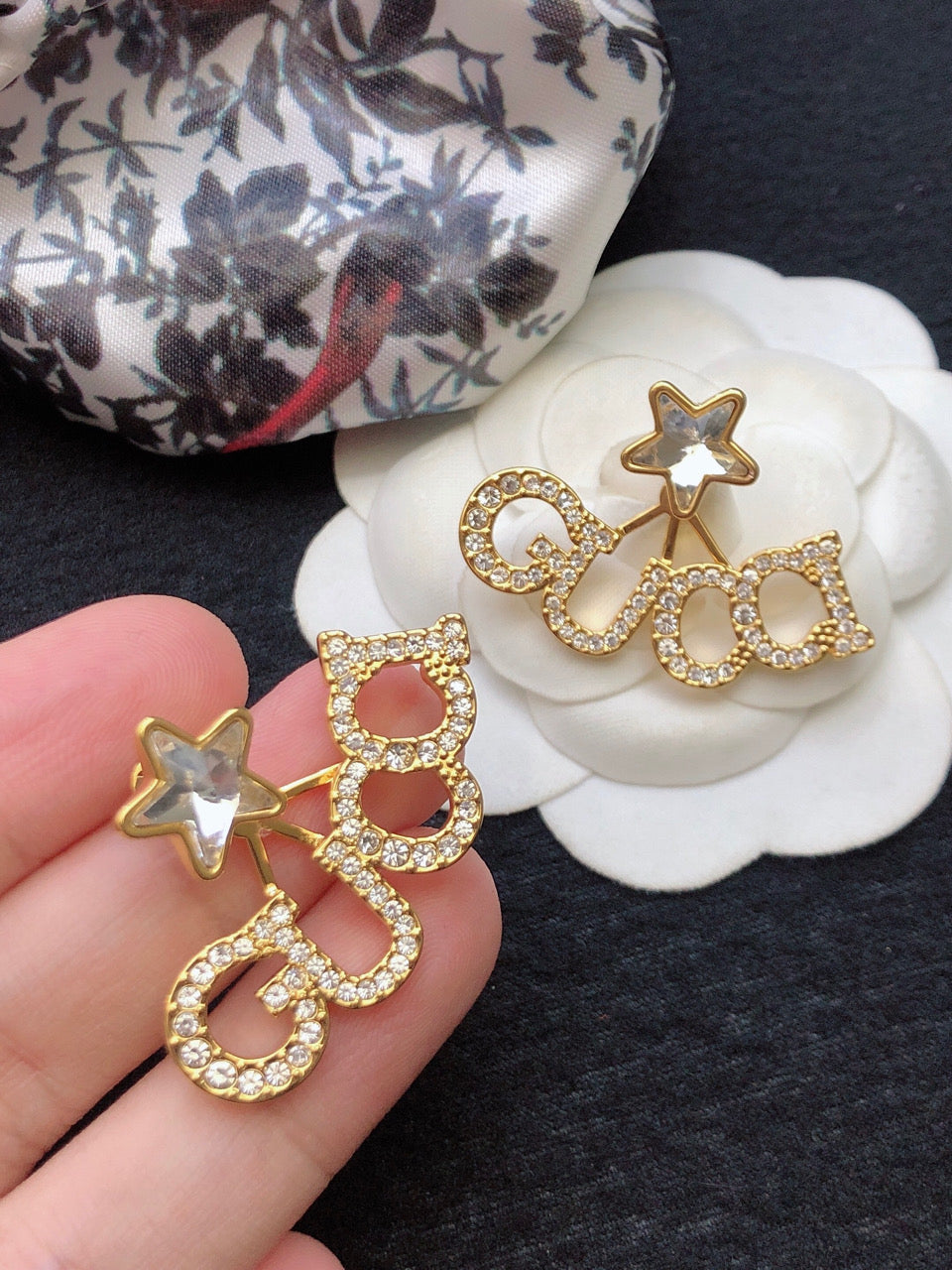 Gucci Double G Script Star Earrings - 18K Yellow Gold