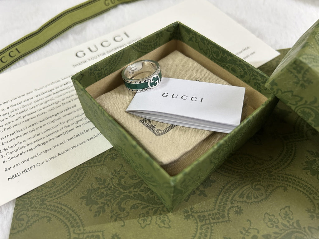 Gucci Double G Interlocking G Turquoise Enamel Ring