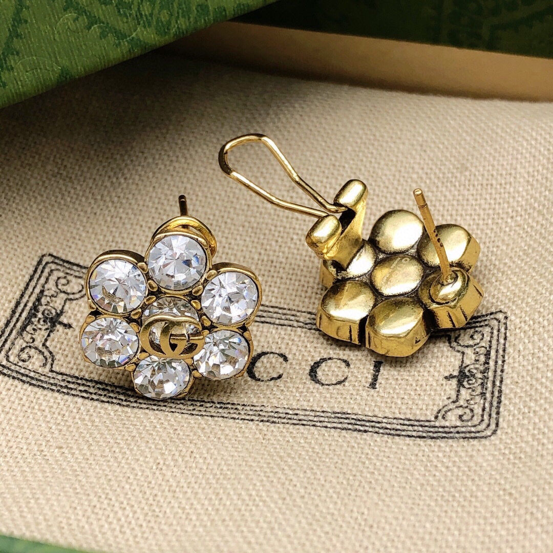 Gucci Double G Crystal Earrings - 18K Yellow Gold