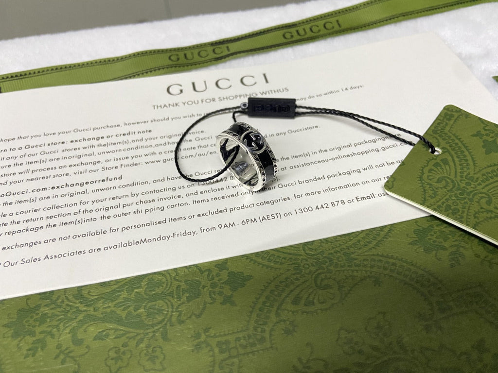 Gucci Double G Interlocking G Black Enamel Ring