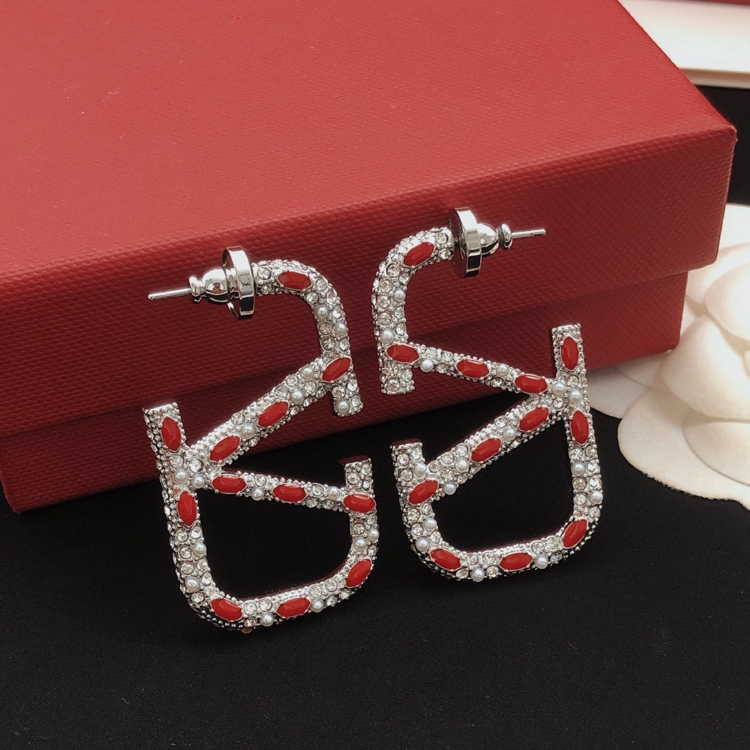 Valentino Red Crystal Earrings - 18K Gold
