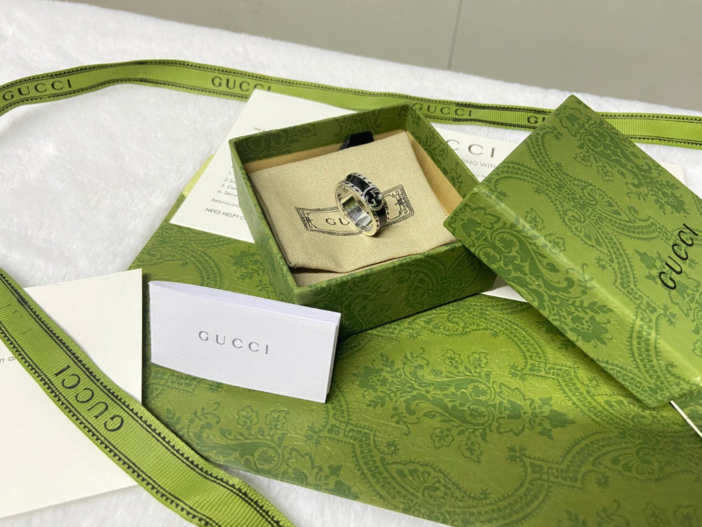 Gucci Double G Interlocking G Black Enamel Ring