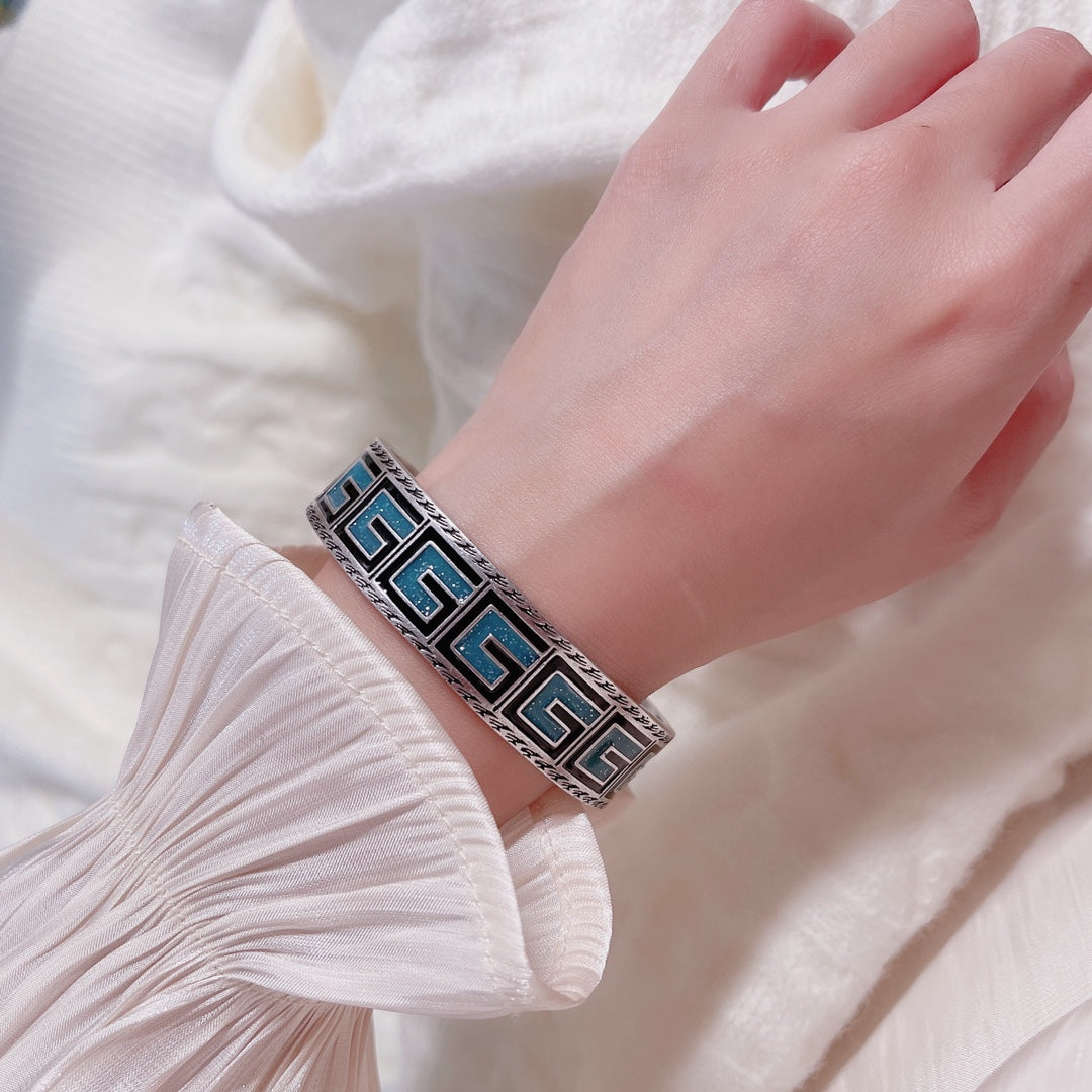 Gucci Double G Cube Green Wide Bracelet